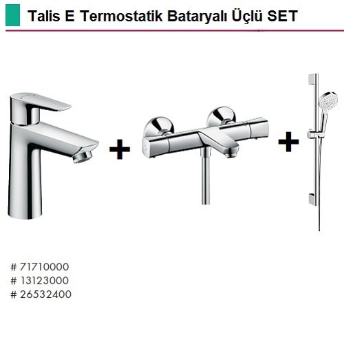 HANSGROHE Talis E Üçlü Set Termostatik Bataryalı (Lavabo Bataryası+Banyo Bataryası+El Duşu)