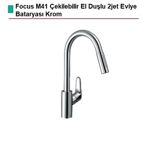 HANSGROHE Focus M41 Çekilebilir El Duşlu 2jet Eviye Bataryası Krom - (31815000)