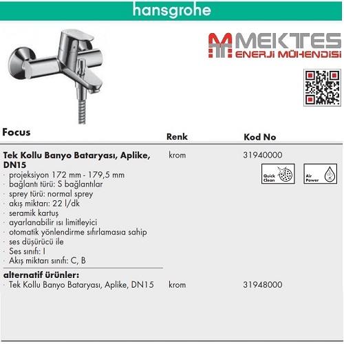 HANSGROHE Focus Banyo Bataryası-31940000