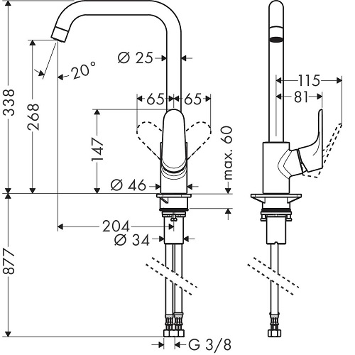 HANSGROHE Focus M41 Eviye Bataryası 1jet Krom - (31820000)