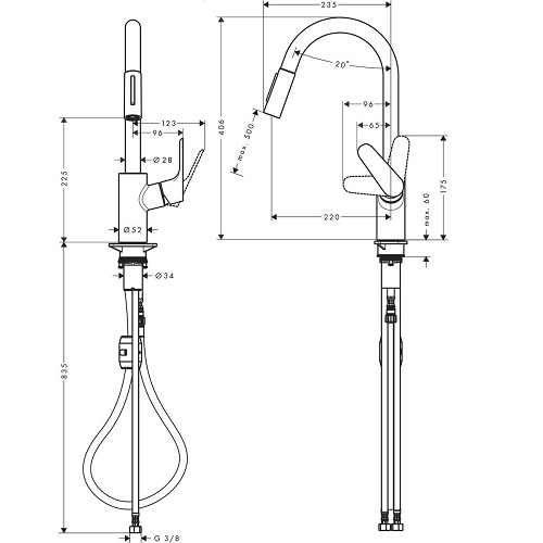 HANSGROHE Focus M41 Çekilebilir El Duşlu 2jet Eviye Bataryası Krom - (31815000)