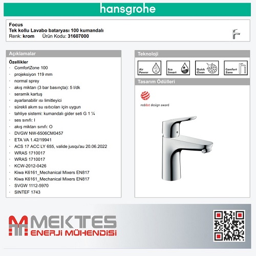 HANSGROHE Focus Lavabo Bataryası-31607000