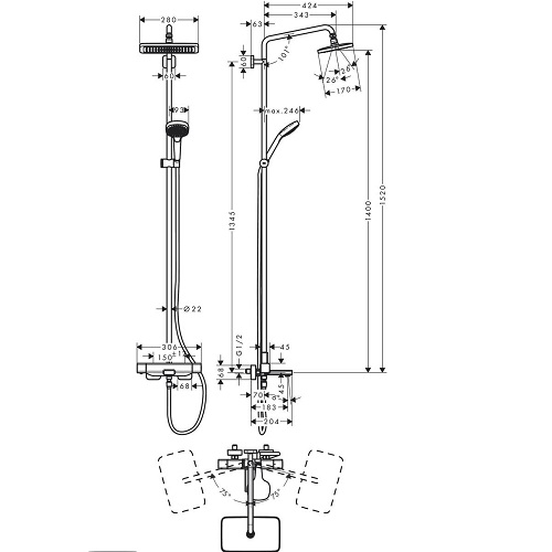 HANSGROHE Croma E 280 Duş Kolonu - 27687000 (Termostatik bataryalı)