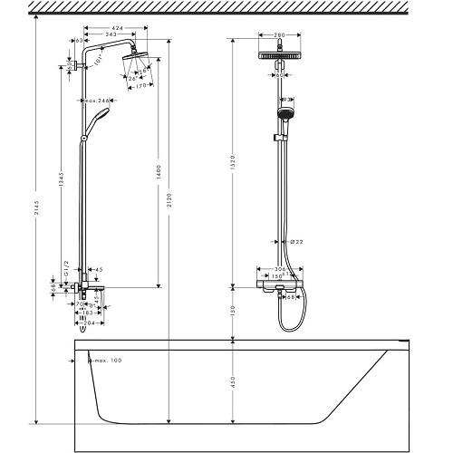 HANSGROHE Croma E 280 Duş Kolonu - 27687000 (Termostatik bataryalı)