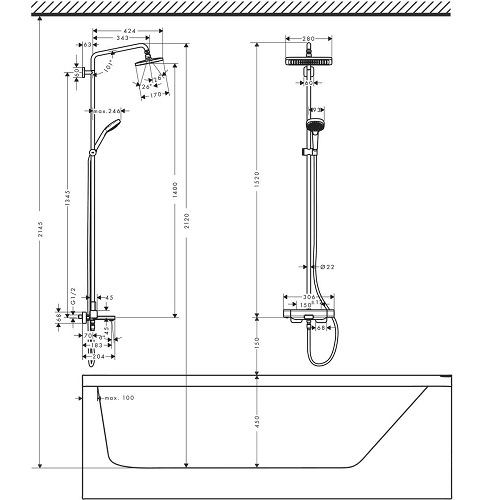 HANSGROHE Croma E 280 Duş Kolonu - 27687000 (Termostatik bataryalı)