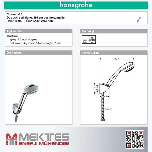 HANSGROHE Crometta 1jet 85 El Duş Seti-27577000