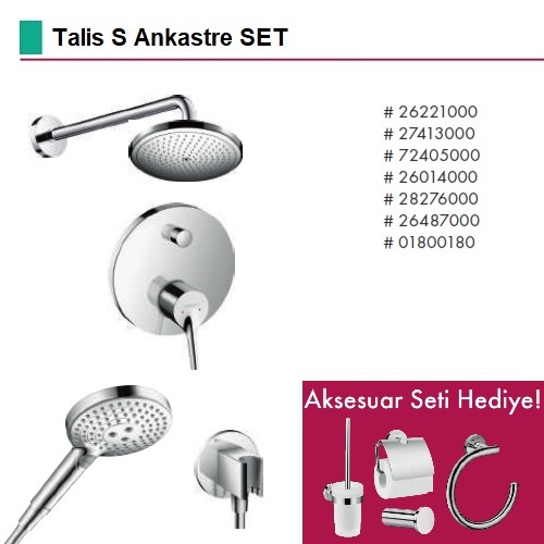 HANSGROHE Talis S Ankastre Set (Tepe Duşu+Ank. Banyo Bataryası+El Duşu) Aksesuar Hediyeli !