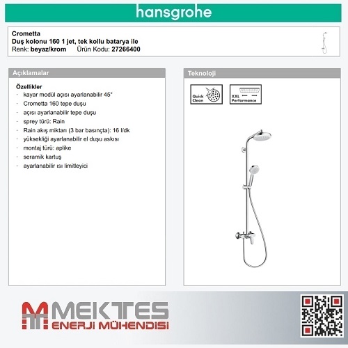 HANSGROHE Crometta E 160 Duş Kolonu-27266400