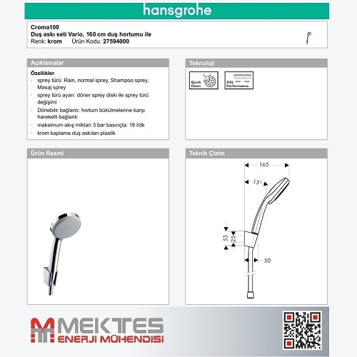 HANSGROHE Croma 100  Vario El Duş Seti-27594000