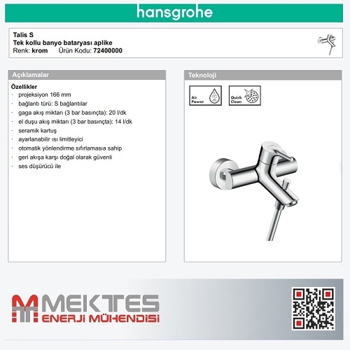 HANSGROHE Talis Banyo Bataryası - 72400000