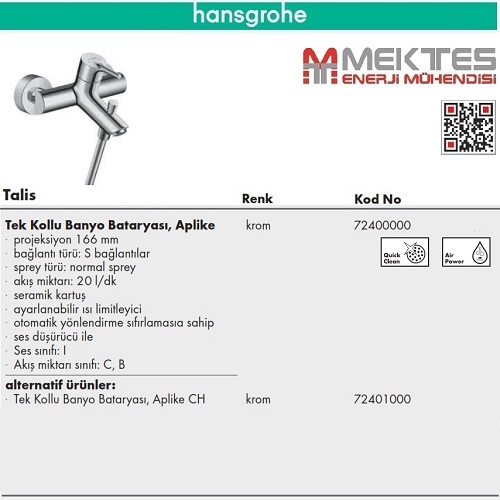 HANSGROHE Talis Banyo Bataryası - 72400000