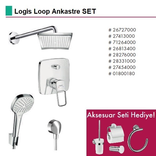 HANSGROHE Logis Loop Ankastre Set (Tepe Duşu+Ank. Banyo Bataryası+El Duşu) Aksesuar Hediyeli !