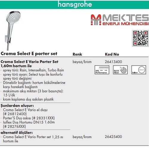 HANSGROHE Croma Select E Vario El Duş Seti-26413400