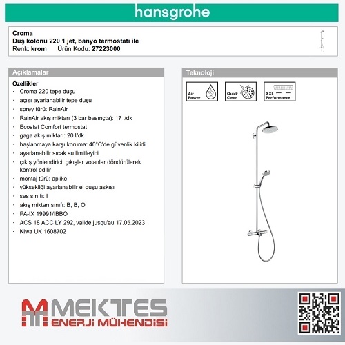 HANSGROHE Croma 220 Duş Kolonu-27223000