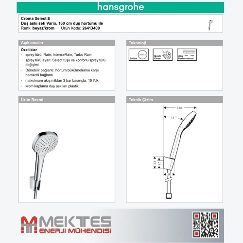 HANSGROHE Croma Select E Vario El Duş Seti-26413400