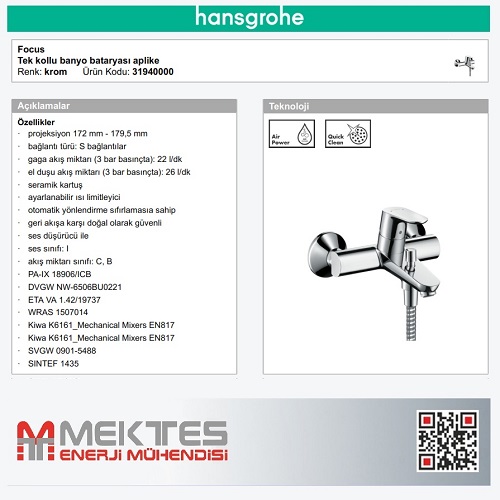 HANSGROHE Focus Banyo Bataryası-31940000
