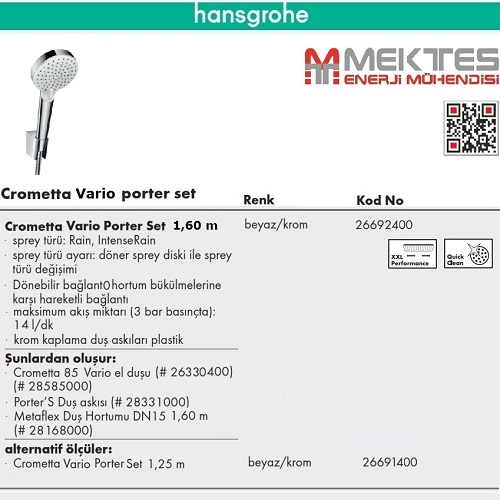 HANSGROHE Crometta  Vario El Duş Seti-26692400