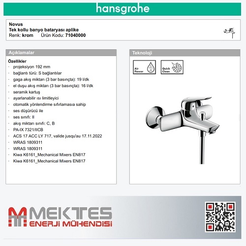 HANSGROHE Novus Banyo Bataryası - 71040000